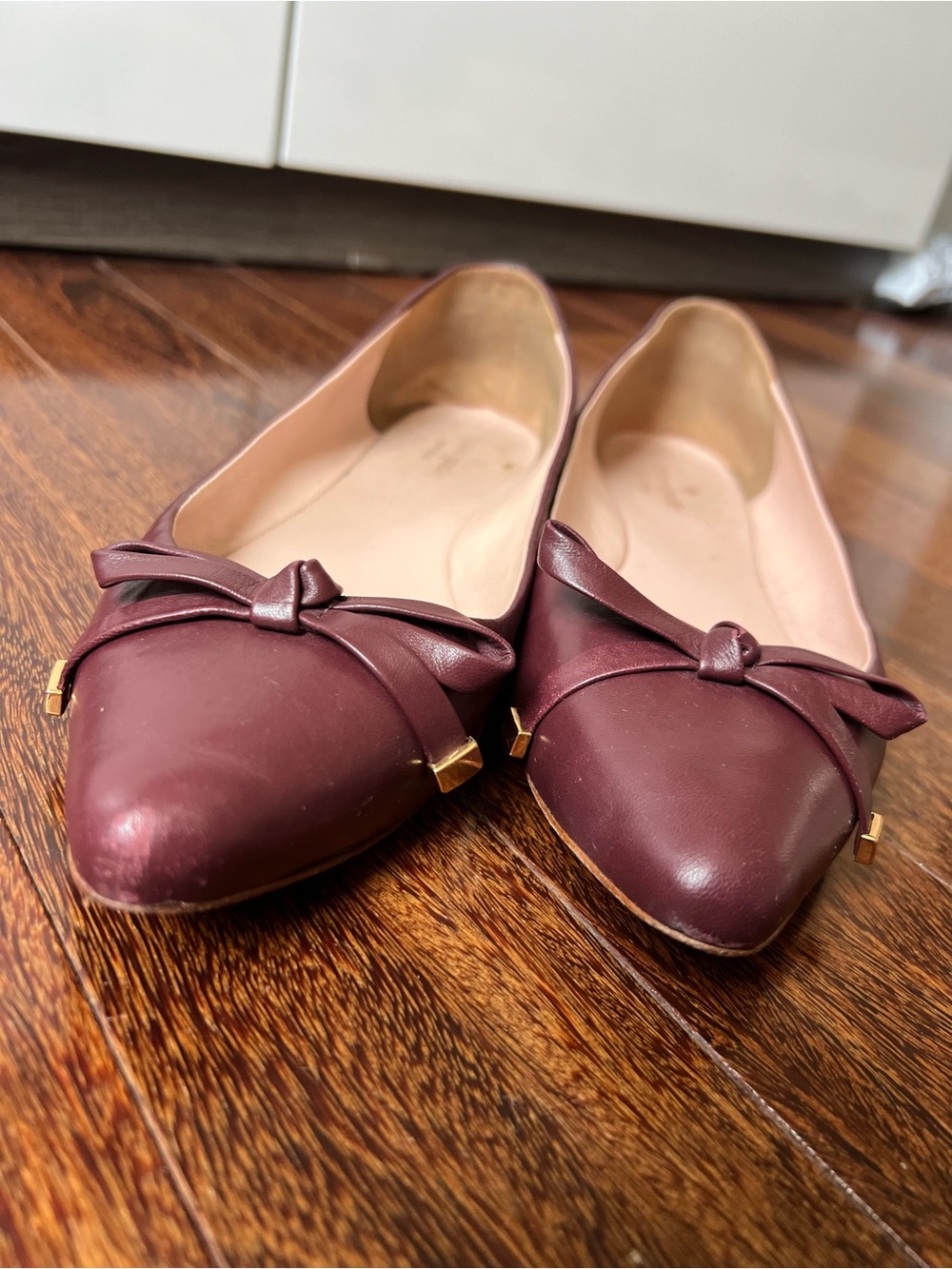 kate spade Pointed-Toe Bow Flats in Deep Wine color